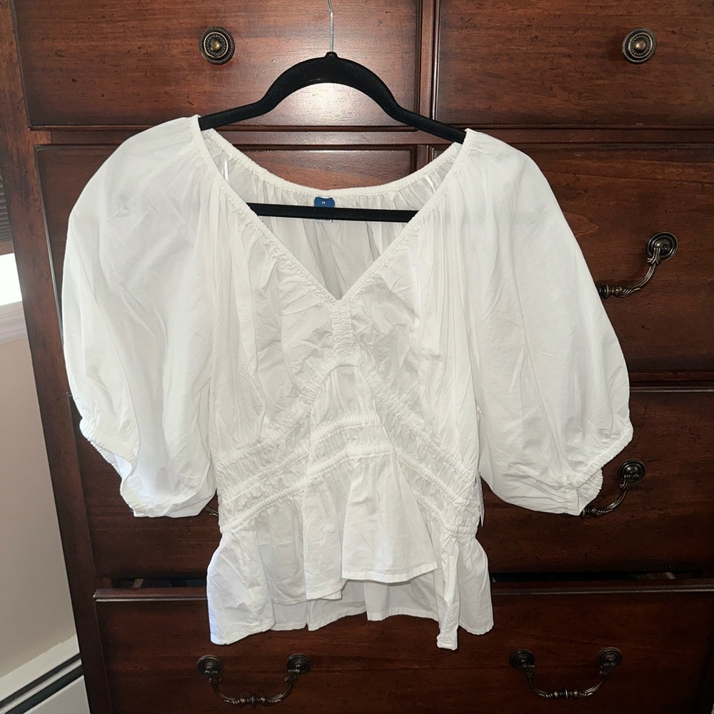 Old Navy White Smocked V-Neck Peplum Top